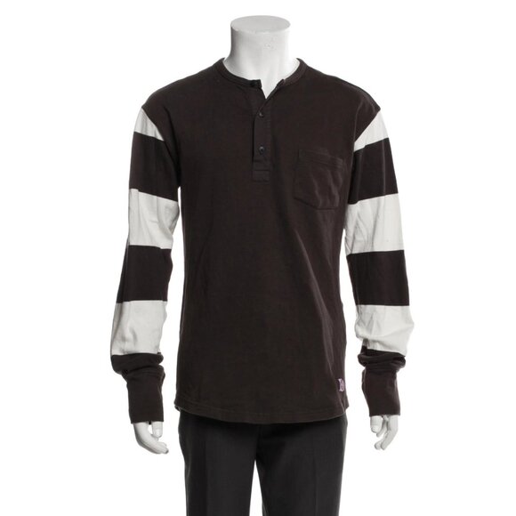 Pike Brothers Striped Henley Crew Neck Brown White Men’s Polo Sweater Size Large - Picture 10 of 15